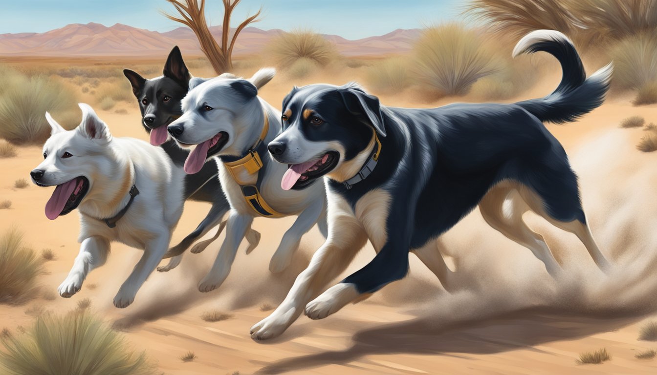 Dogs chasing licenses and tags in Nevada desert