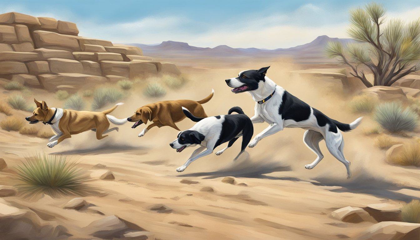 Dogs chase after quarry in New Mexico desert