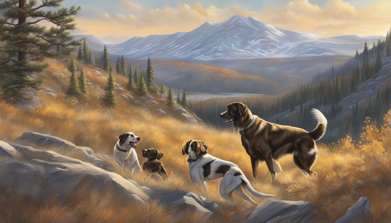 Specialized hunting dog breeds tracking prey in the rugged Utah wilderness