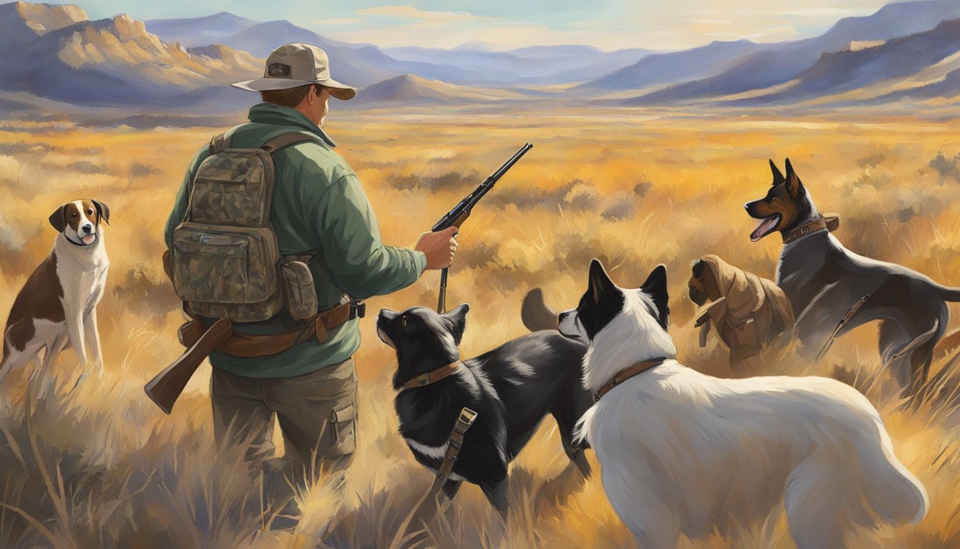 A hunter in Utah uses trained dogs to track and corner game, demonstrating ethical and sustainable hunting practices