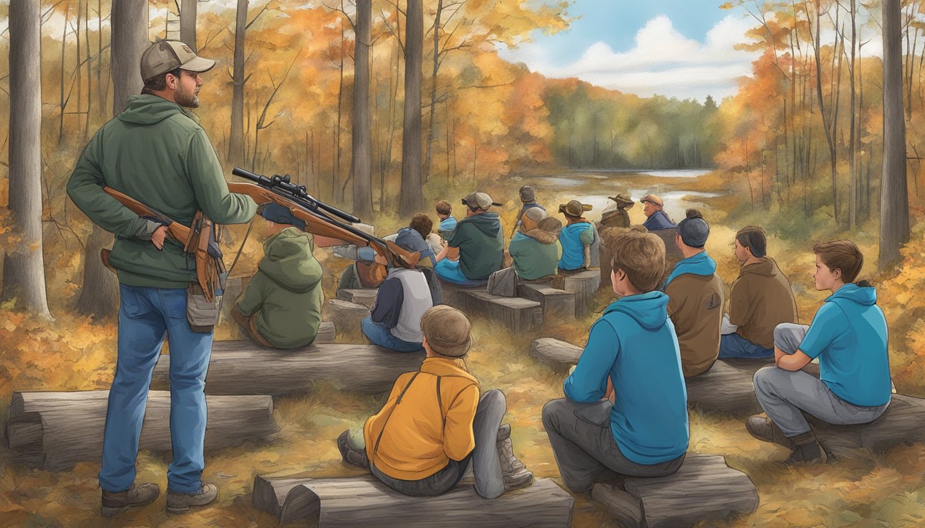 A hunter education class in Maryland, with students learning about firearm safety and wildlife conservation