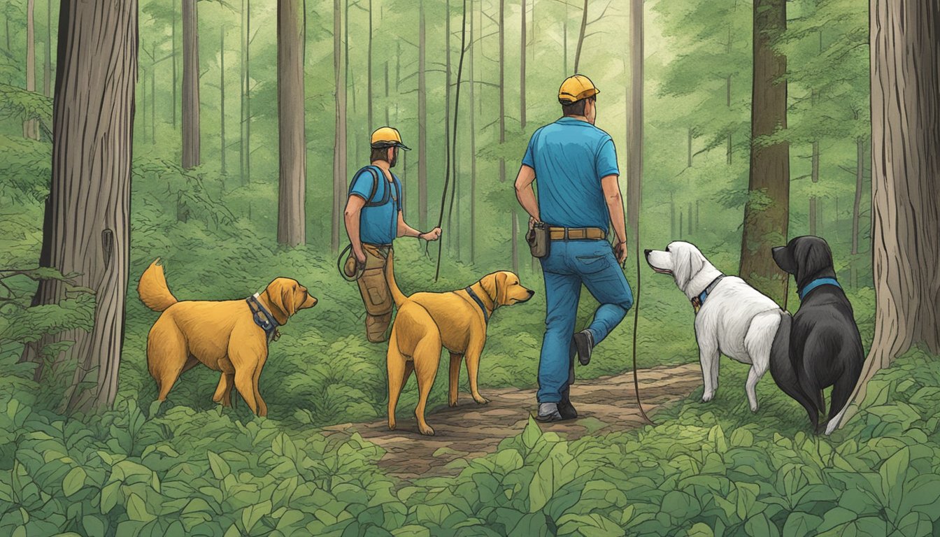 Dogs sniffing through forest for tech in Tennessee