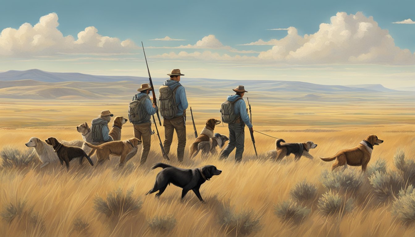 A group of hunters and their dogs traverse the open plains of Wyoming, scanning the horizon for prairie dogs to hunt