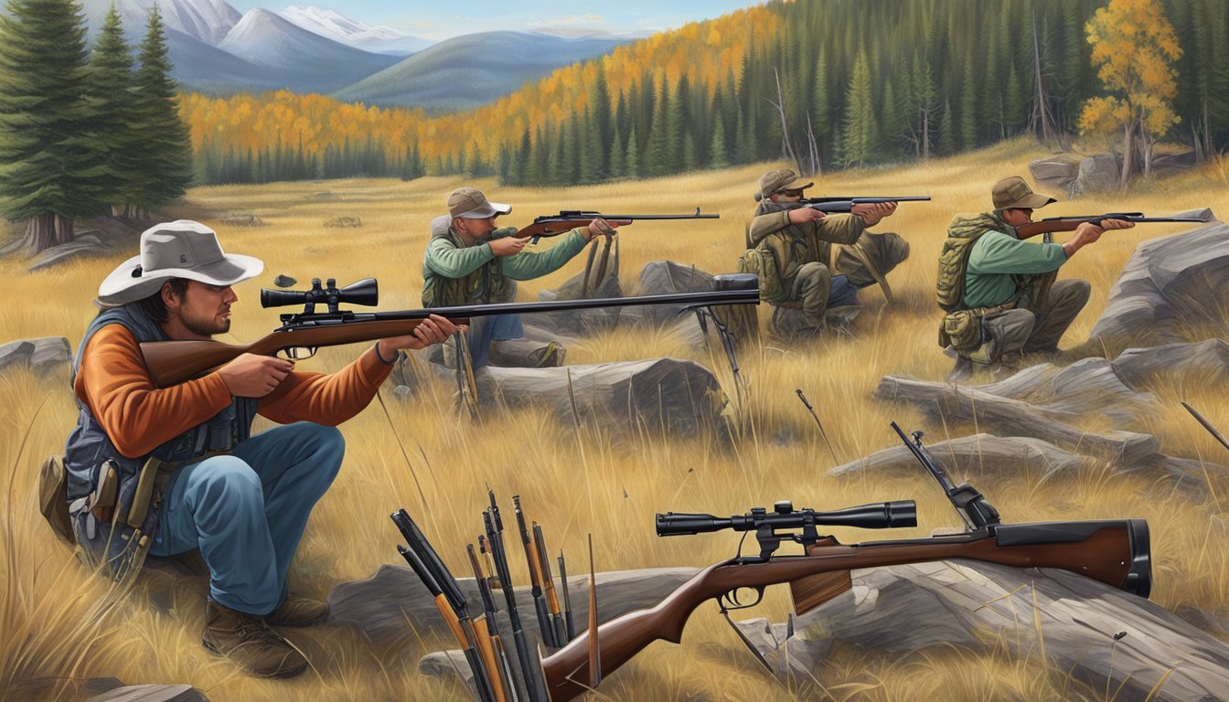 A hunter education scene in Montana, with rifles, targets, and outdoor setting