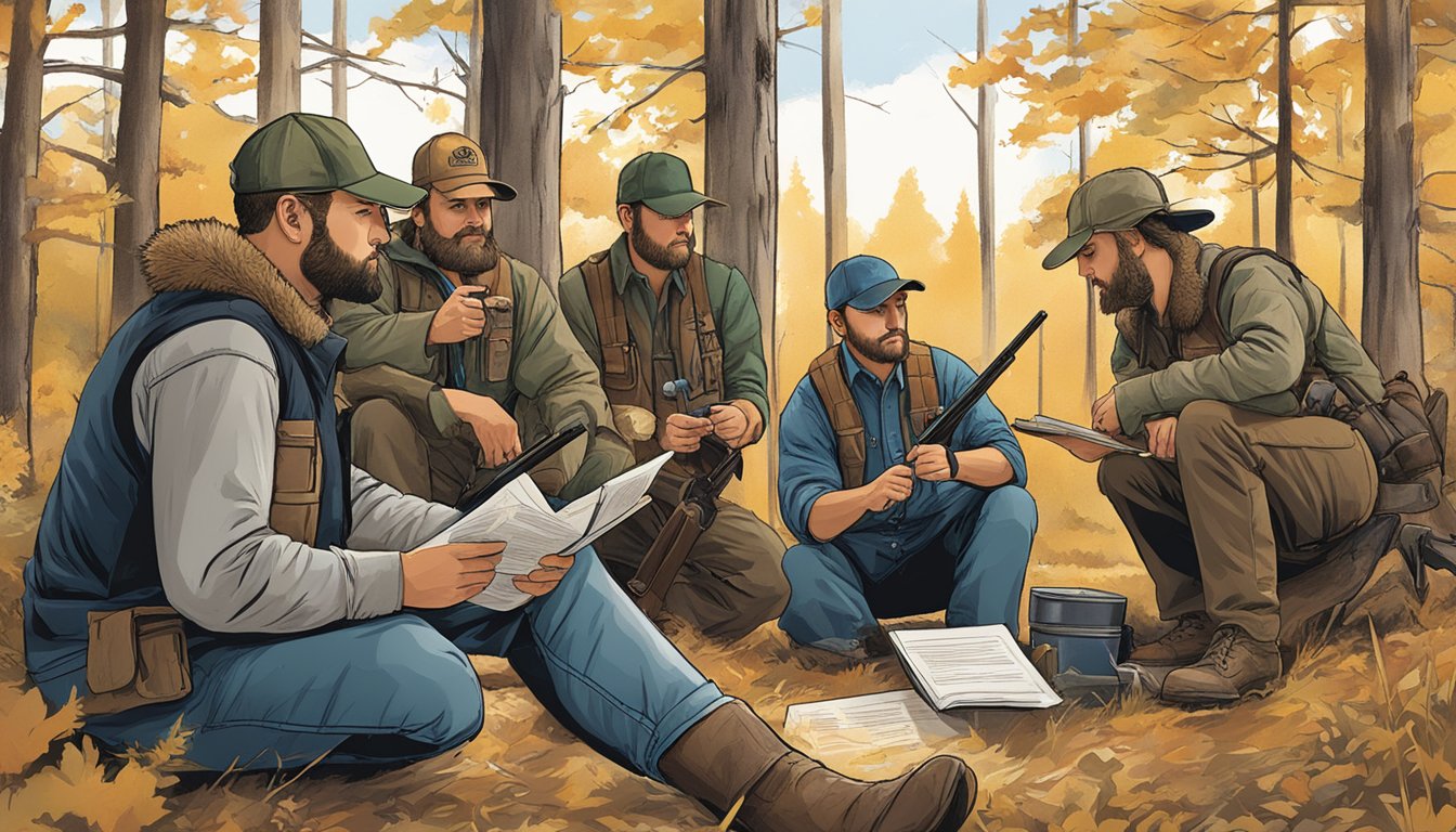 A group of hunters in Arkansas studying regulations and compliance materials