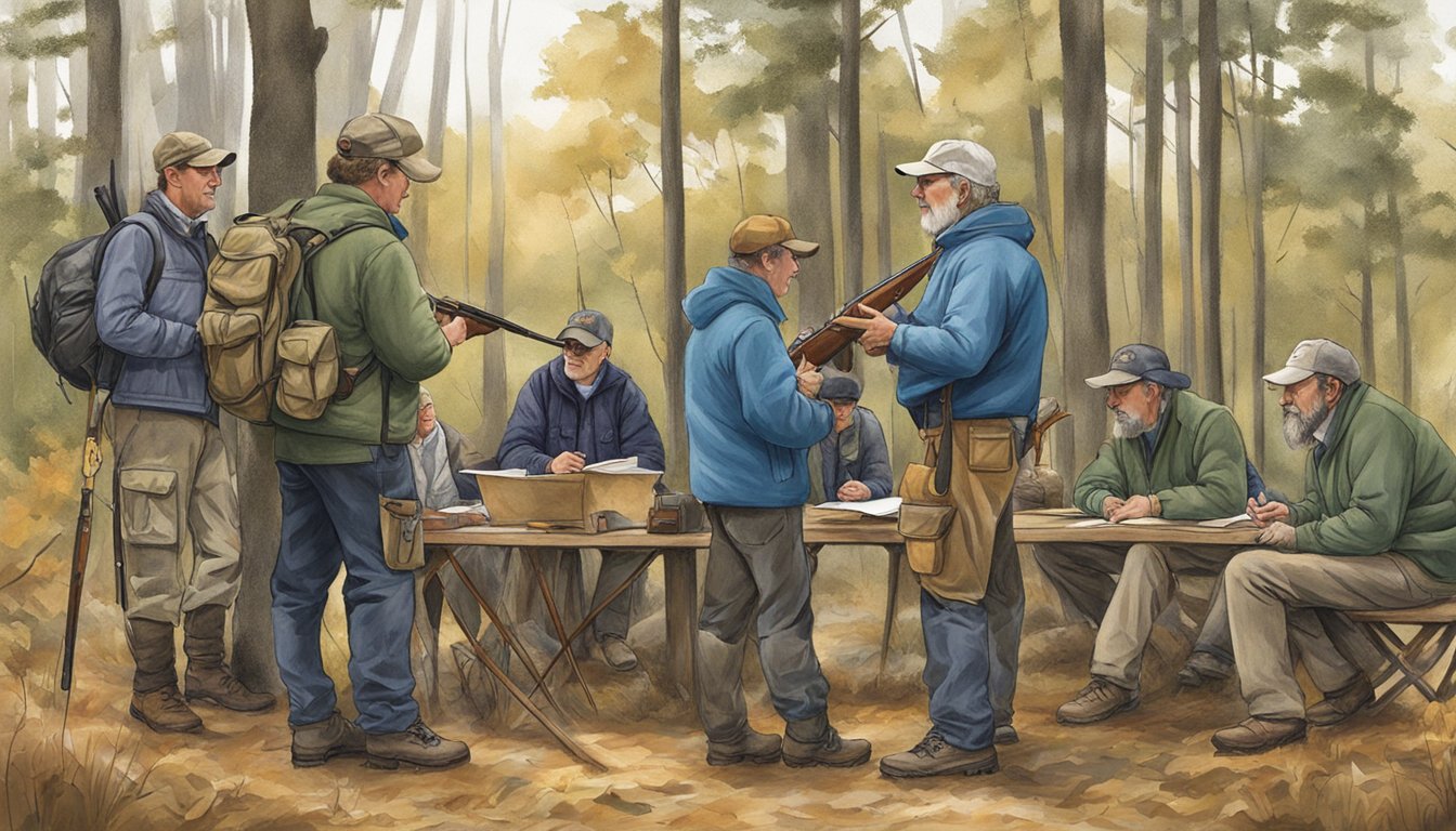 A group of people attending a hunter education class in Connecticut, with instructors providing additional resources and support