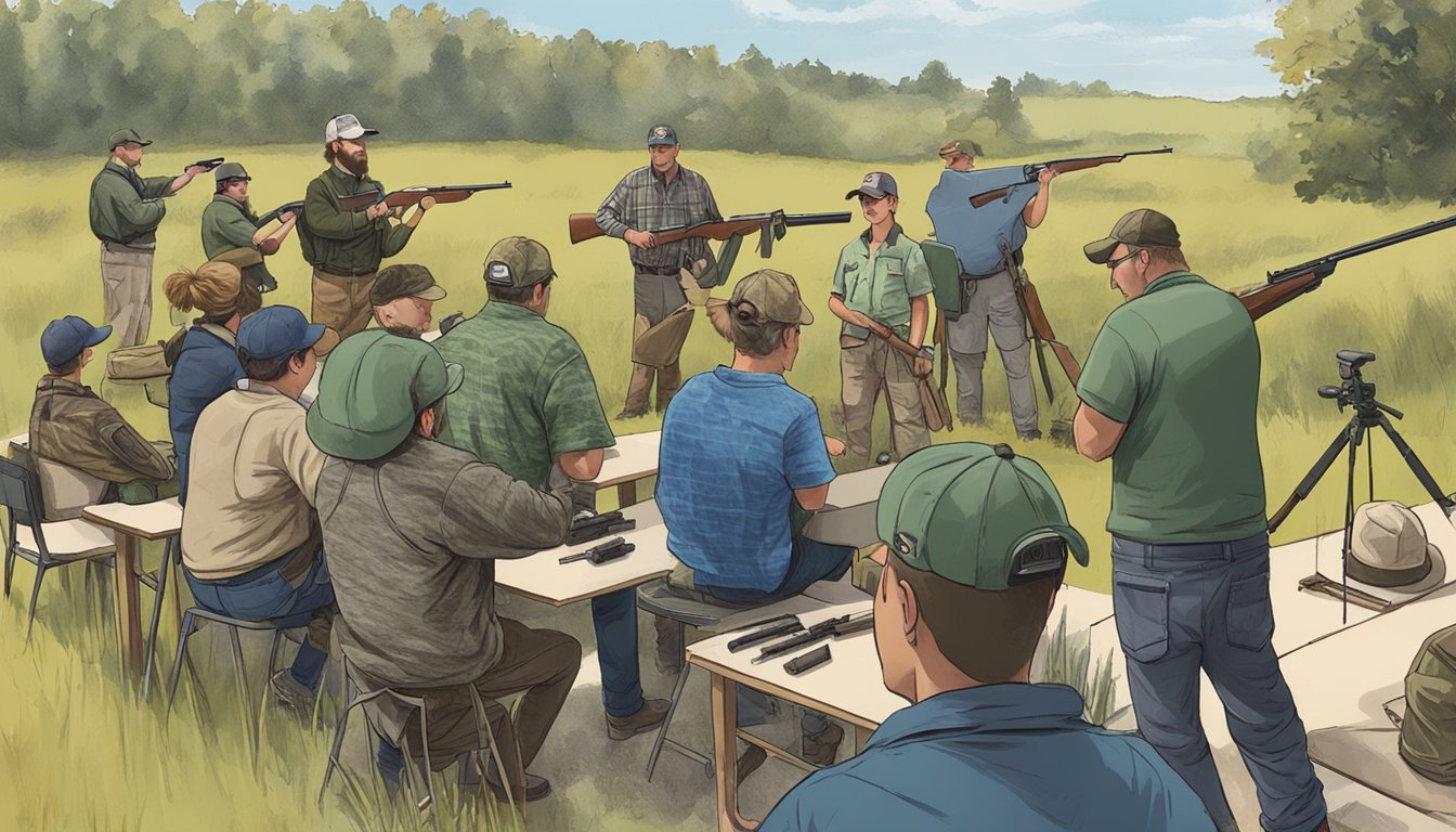 A group of individuals are seen participating in a hunter education course in Iowa, learning about firearm safety and wildlife conservation