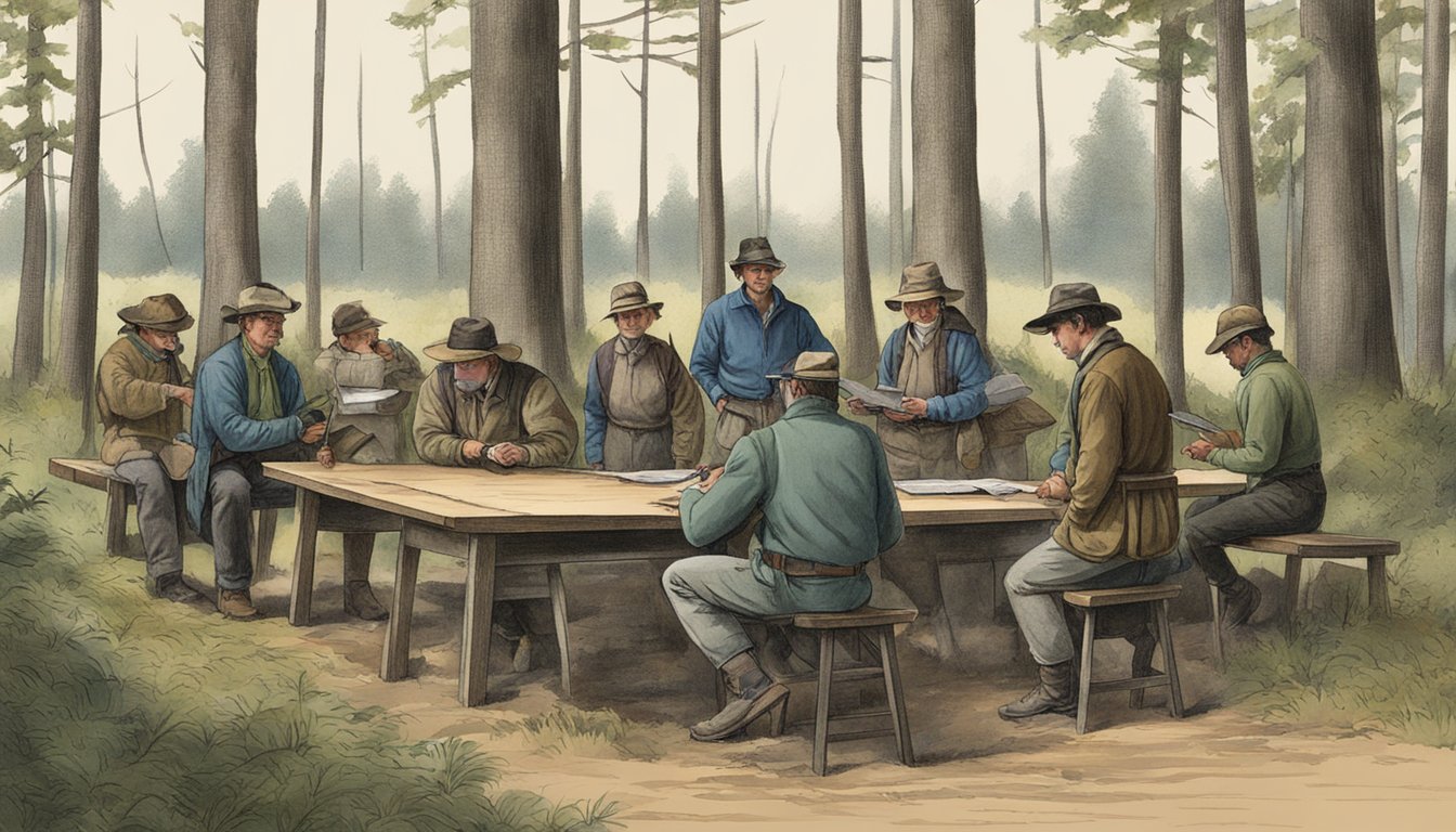 A group of people undergoing hunter education training in Delaware, possibly in a classroom or outdoor setting