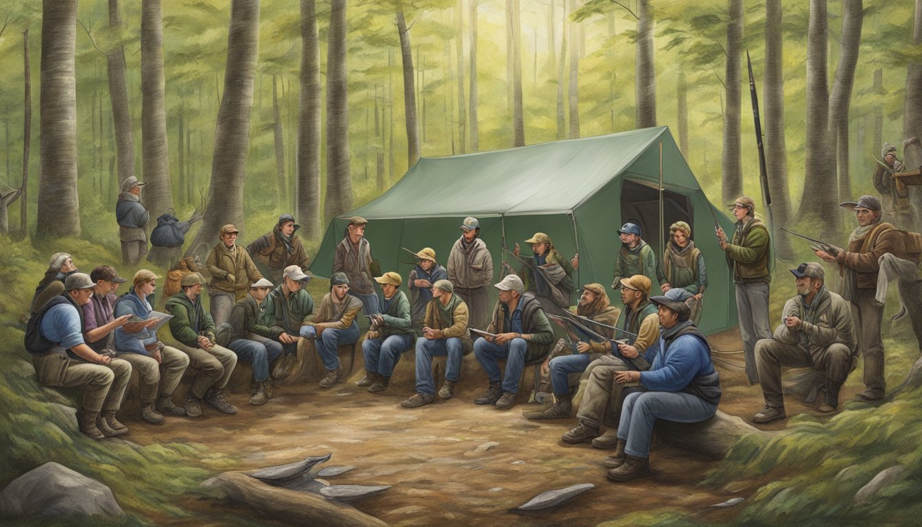 A hunter education class in Massachusetts with instructors, students, and educational resources