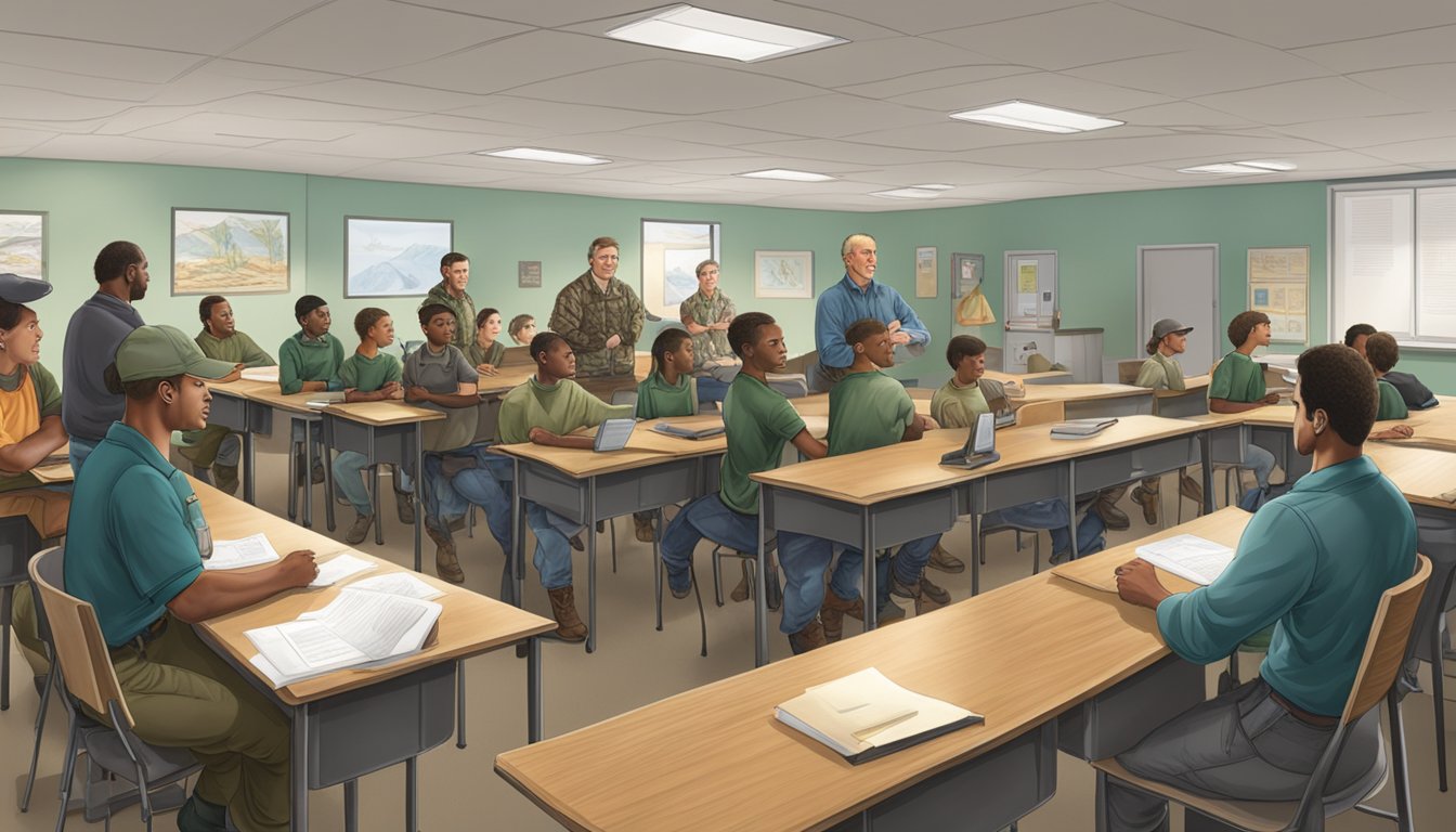 A group of hunters in Georgia receiving certification and licensing education in a classroom setting