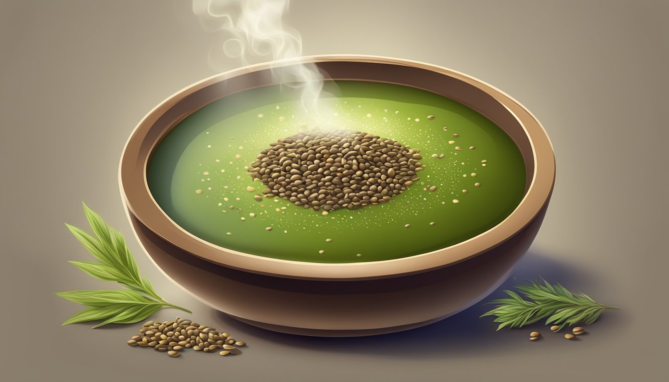 Carom seeds sprinkled on a steaming pot of healing soup