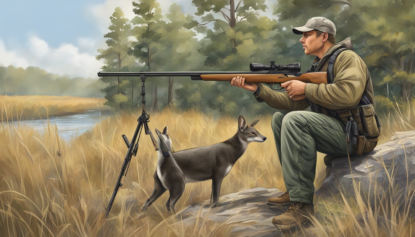 A hunter in Illinois studies online course materials on firearm safety and wildlife conservation