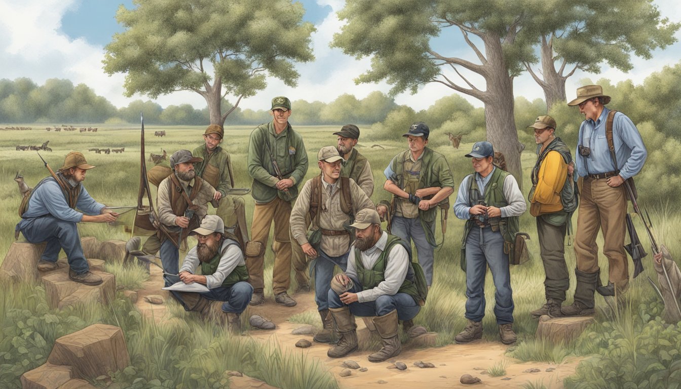 A hunter education class in Kansas with instructors, students, and educational materials