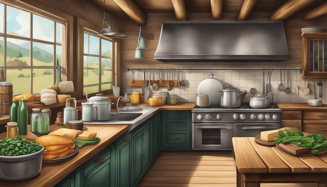 A rustic Texan kitchen filled with dairy products and iron-rich foods like beef, spinach, and beans