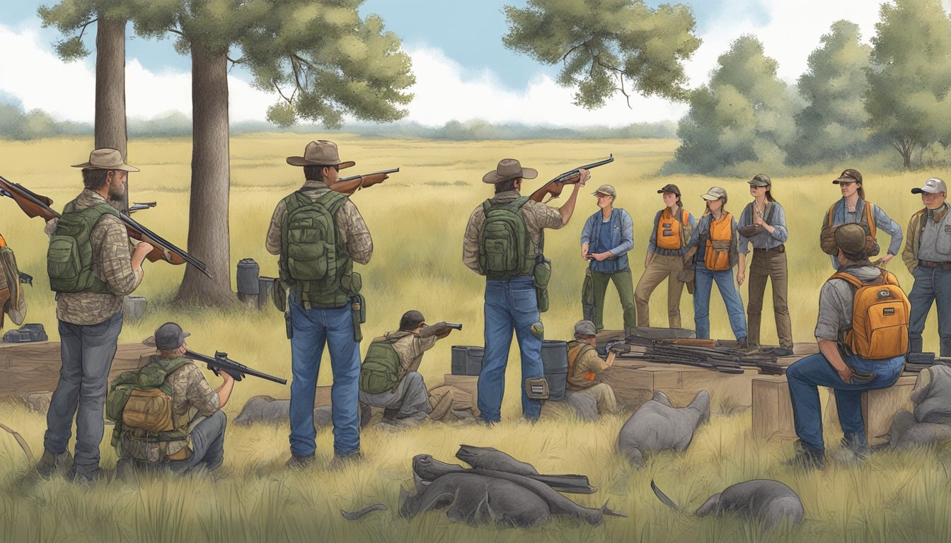 A hunter education class in Oklahoma, with instructors and students learning about firearm safety, wildlife conservation, and outdoor ethics