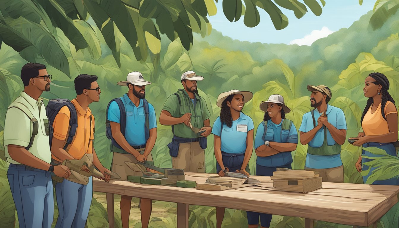 A group of people in Puerto Rico engage in hunter education and community outreach, sharing resources and knowledge