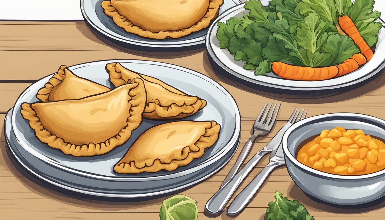 A table set with a plate of golden-brown, whole wheat empanadas filled with nutritious ingredients like vegetables and lean protein