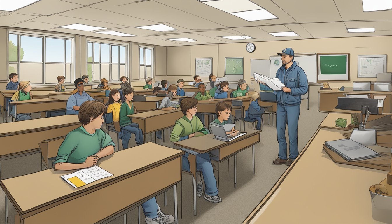 A hunter in South Dakota completes a safety and insurance education course in a classroom setting