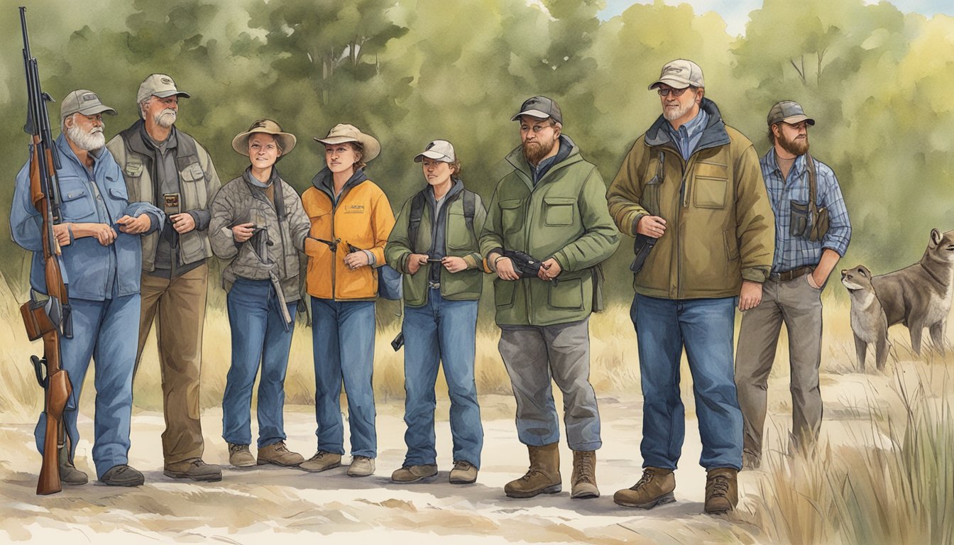 A group of individuals participating in a hunter education course in North Dakota, learning about firearm safety and wildlife conservation