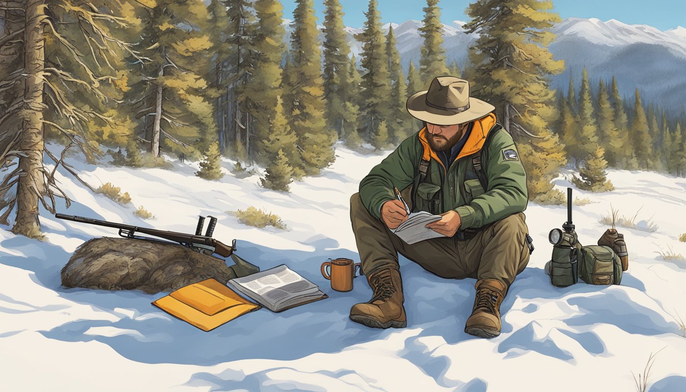 A hunter in Wyoming studying a safety manual before heading out for a hunt