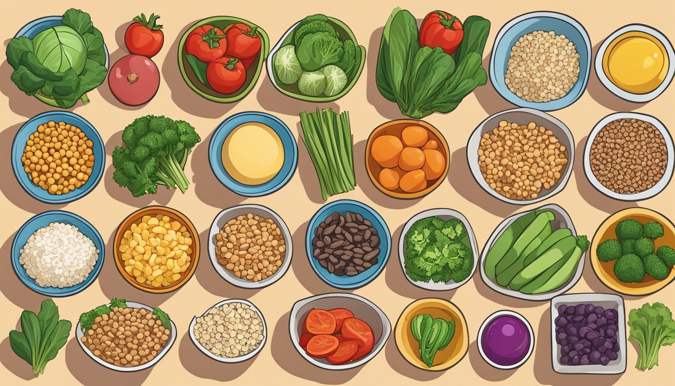 A colorful array of fresh vegetables, grains, and proteins arranged in individual bowls, ready for kids to assemble their own healthy buddha bowls