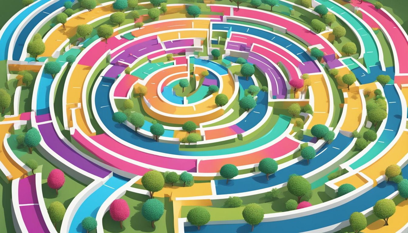 A colorful maze with various paths representing different low carb diets, with a clear path leading to the word "Keto" at the center