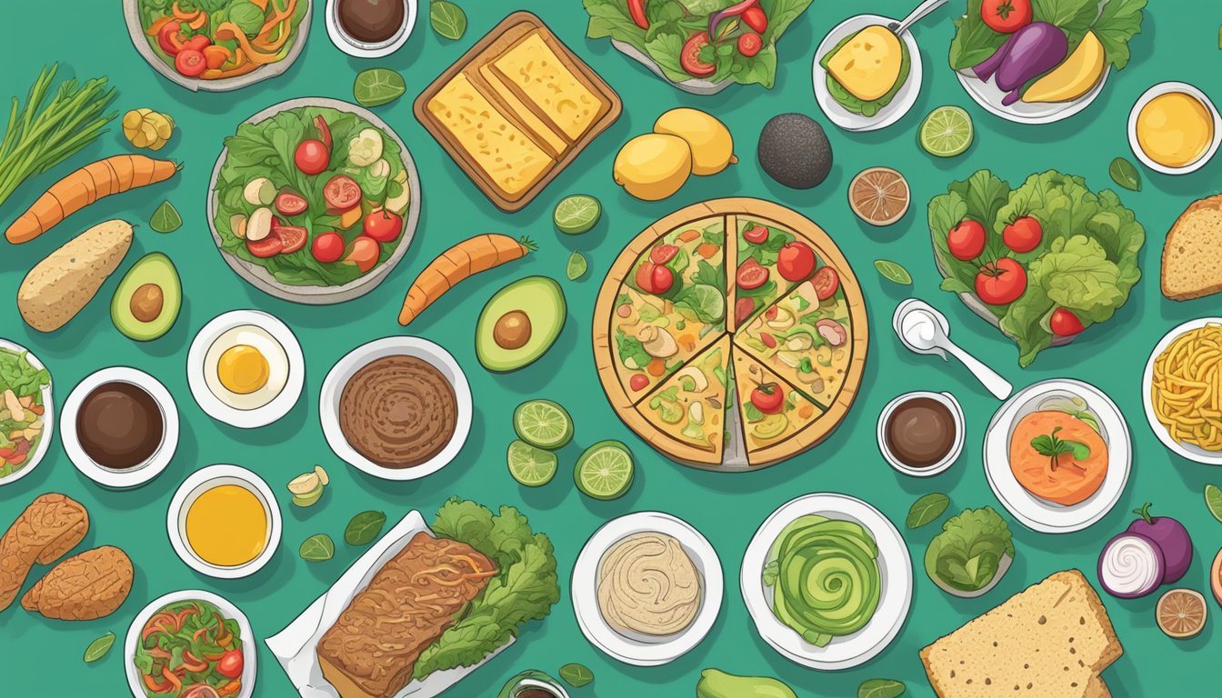 A table filled with keto-friendly foods and a maze representing the challenges of low carb dieting