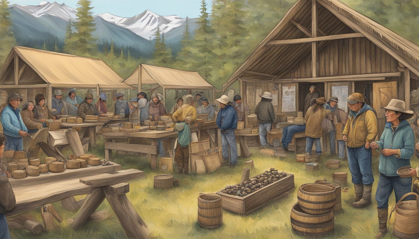 An outdoor craft fair in Alaska showcases traditional Native games and crafts, with a focus on game processing techniques