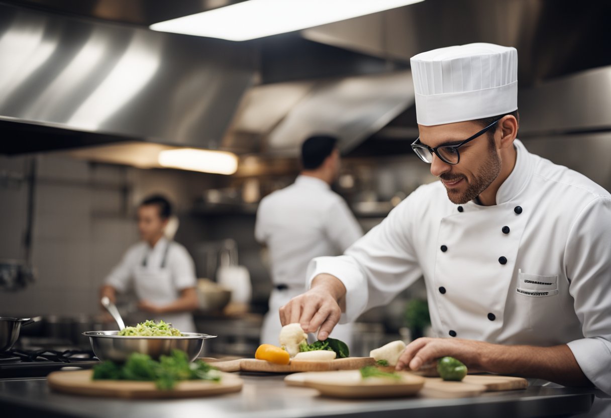 Um chef evita sem esforço erros comuns de cozinha enquanto utiliza técnicas culinárias com maestria.