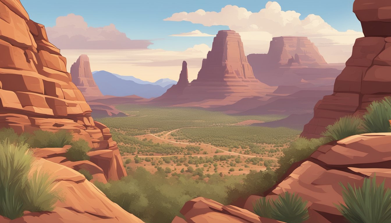 The red rocks of Arizona frame the iconic 7 Wonders game in progress