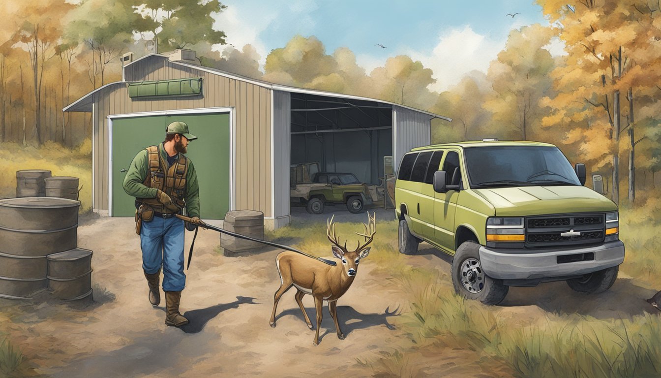 A hunter dropping off a deer at a clean and professional game processing facility in the Arkansas countryside