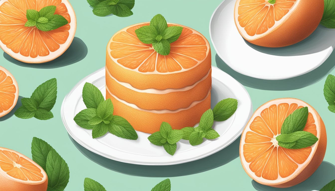 A Texas red grapefruit cake topped with mint leaves