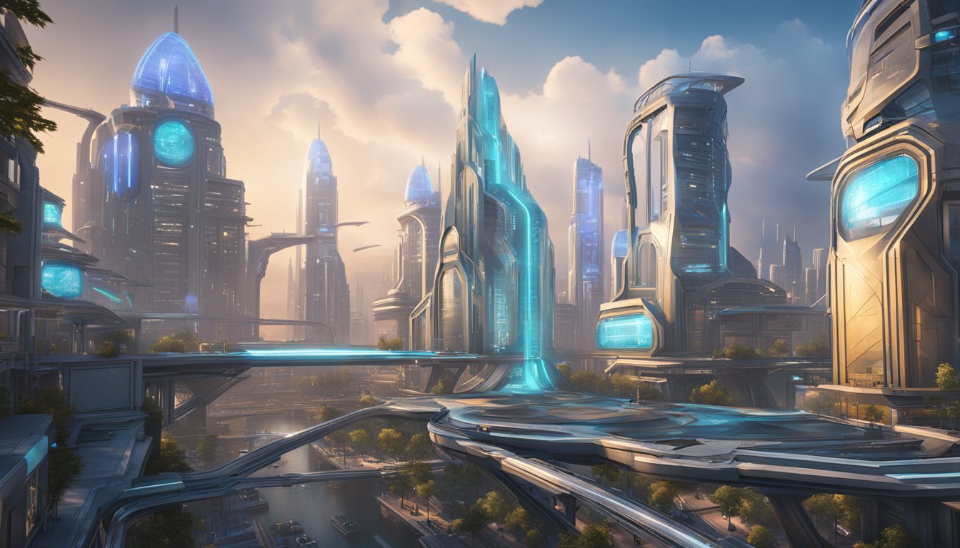 A futuristic cityscape in Delaware, with advanced technology and stunning visuals, showcasing the power of Unreal Engine in game processing