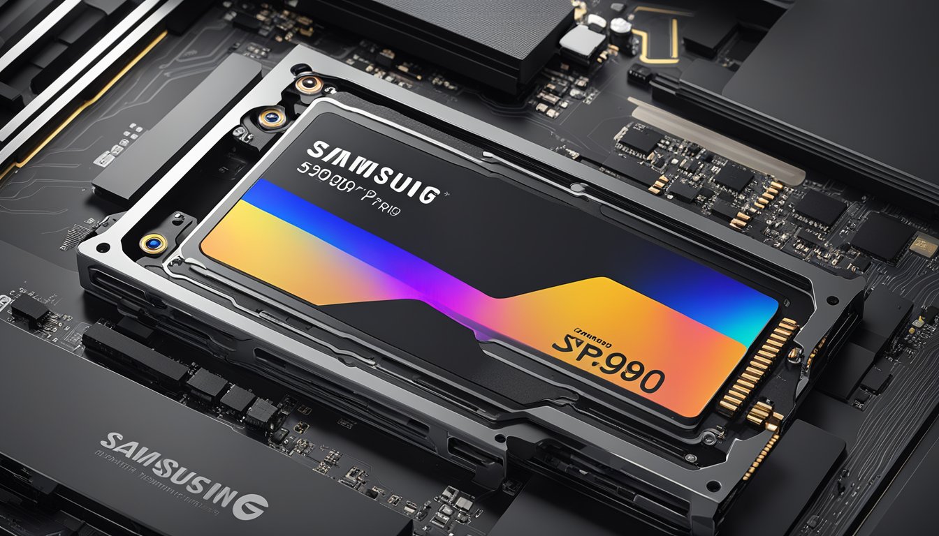 A sleek Samsung 990 Pro NVMe SSD installed in a high-powered gaming computer in Georgia