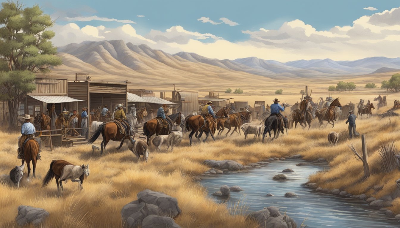 A bustling Wild West game processing scene in the Boise Basin, Idaho