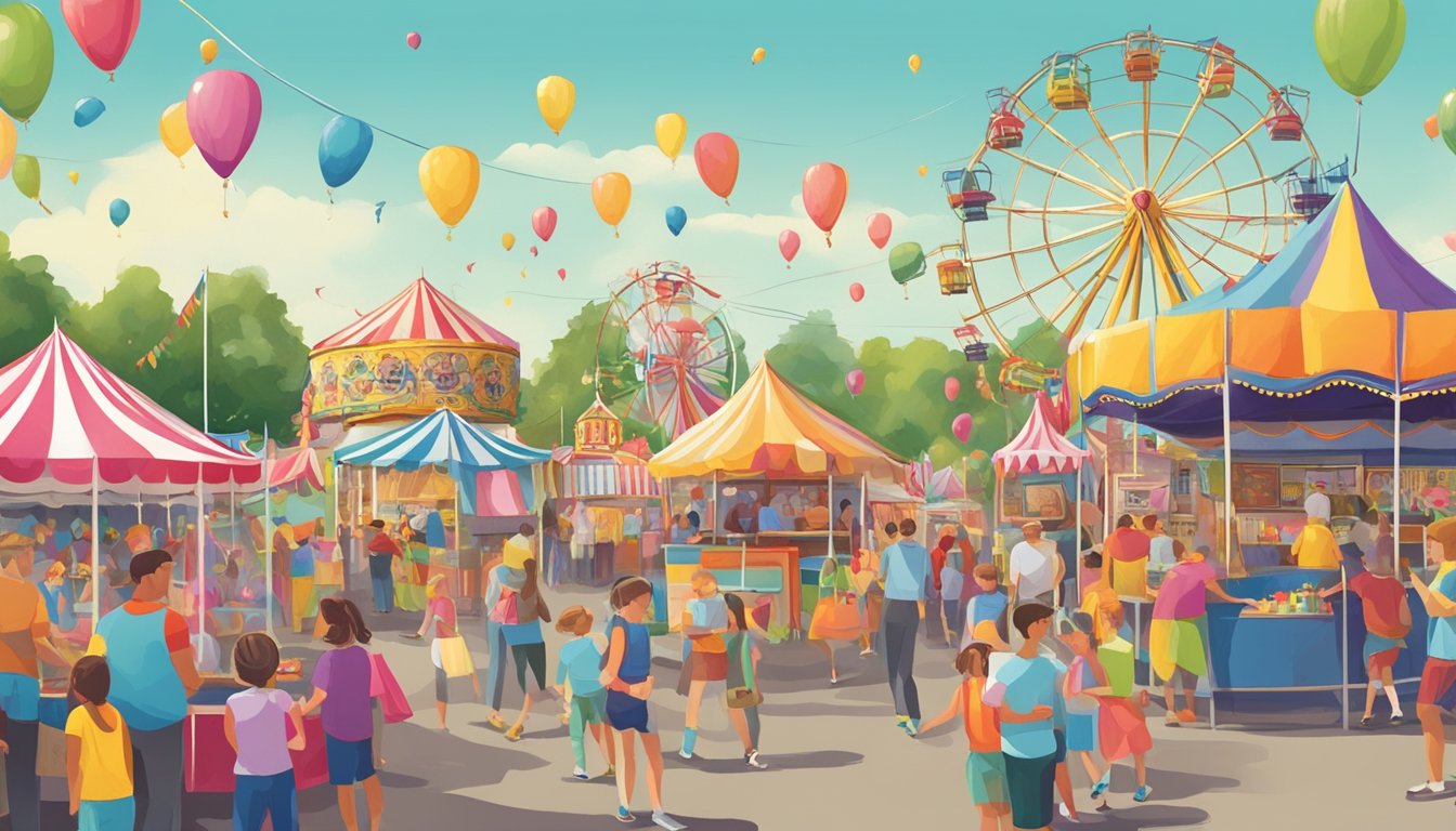 A colorful carnival with game booths and lively activities in Norwood, Massachusetts