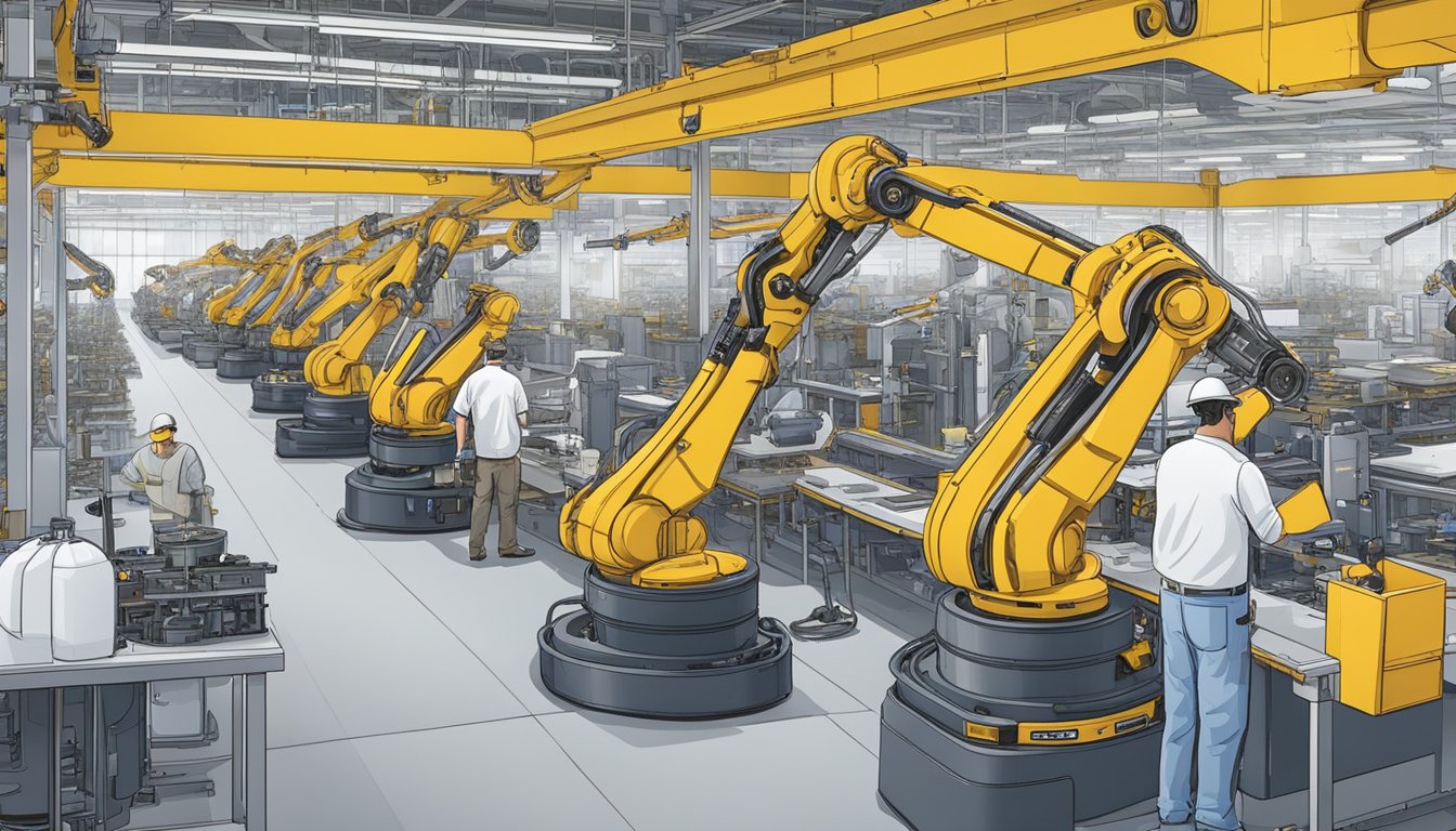 Robotic arms assemble Corvette parts on the factory floor in Bowling Green, Kentucky, with workers overseeing the process