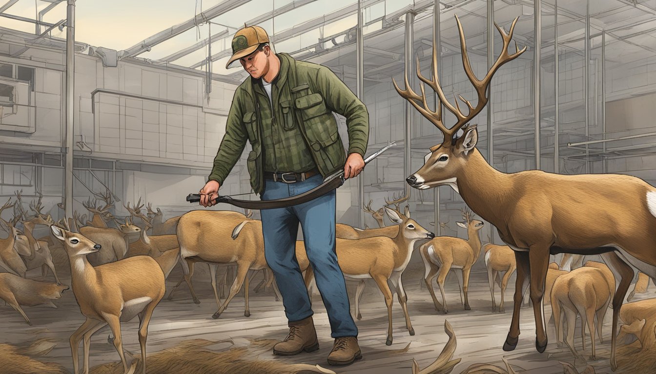 A hunter drops off a deer at a game processing facility in Maryland, where workers are seen skinning and butchering the animal