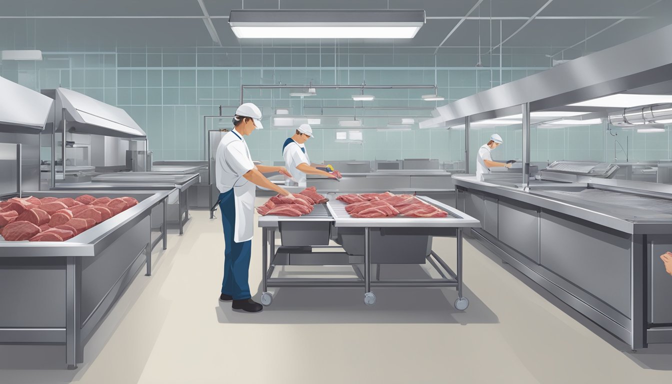 A professional game processor expertly cuts and prepares fresh game meat in a clean, organized Maryland facility