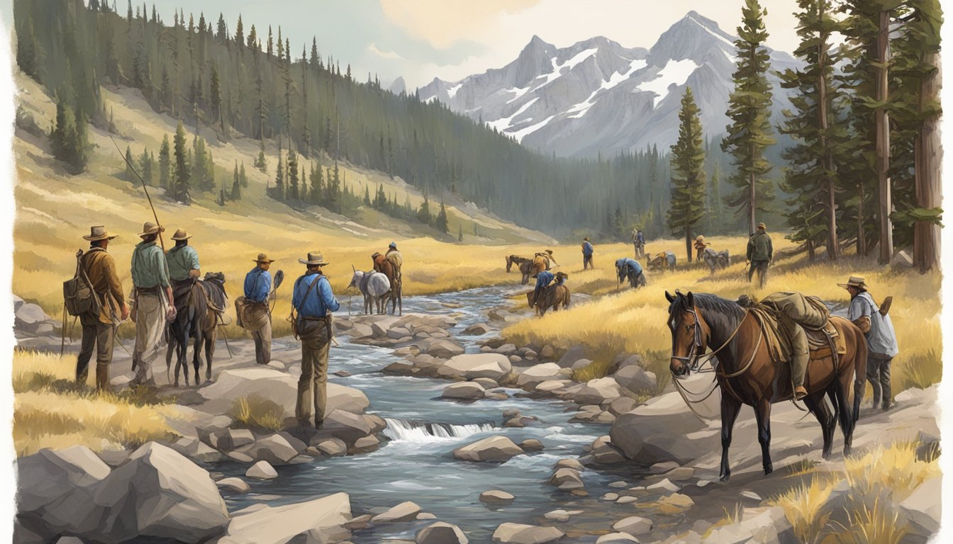 A group of guides process game in the Montana wilderness for Yellowstone Mountain