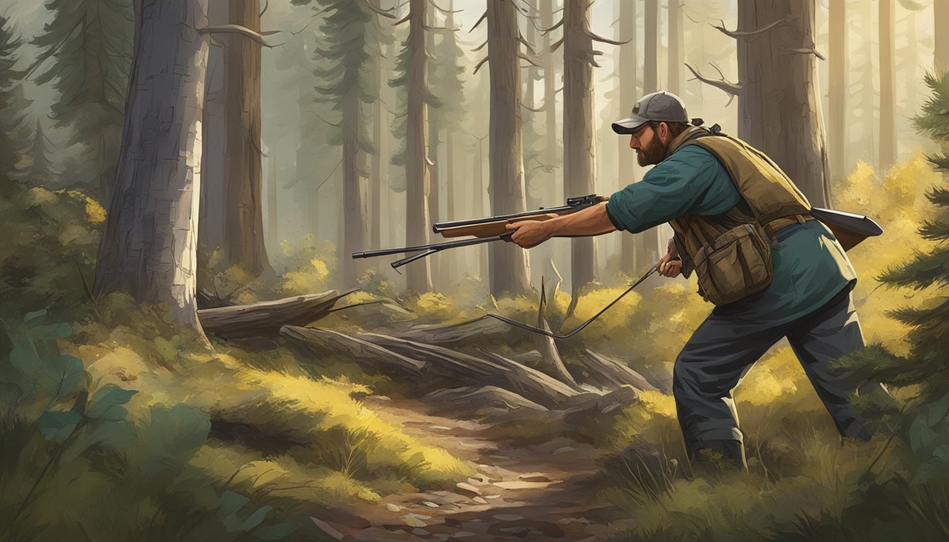 A hunter processing game in a Montana forest clearing