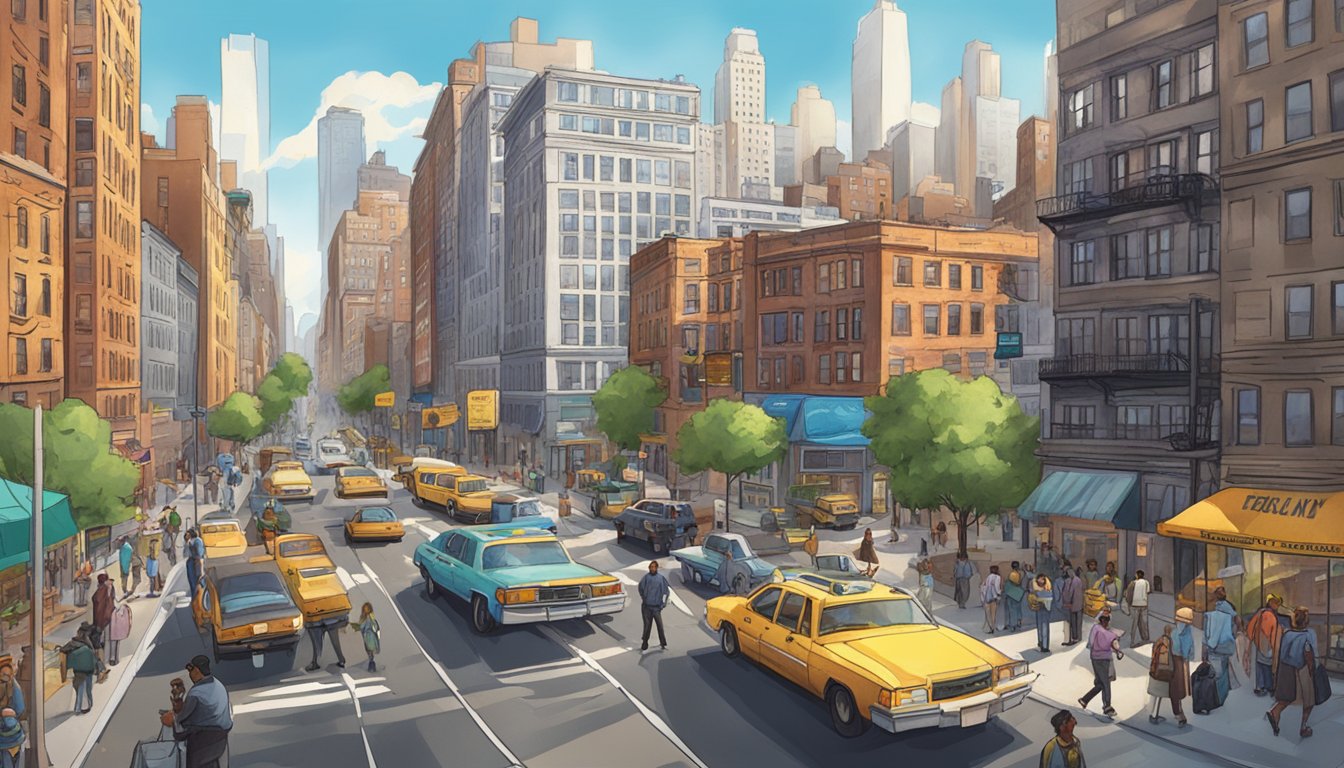 A bustling cityscape with the Bronx Odyssey game processing in the heart of New York