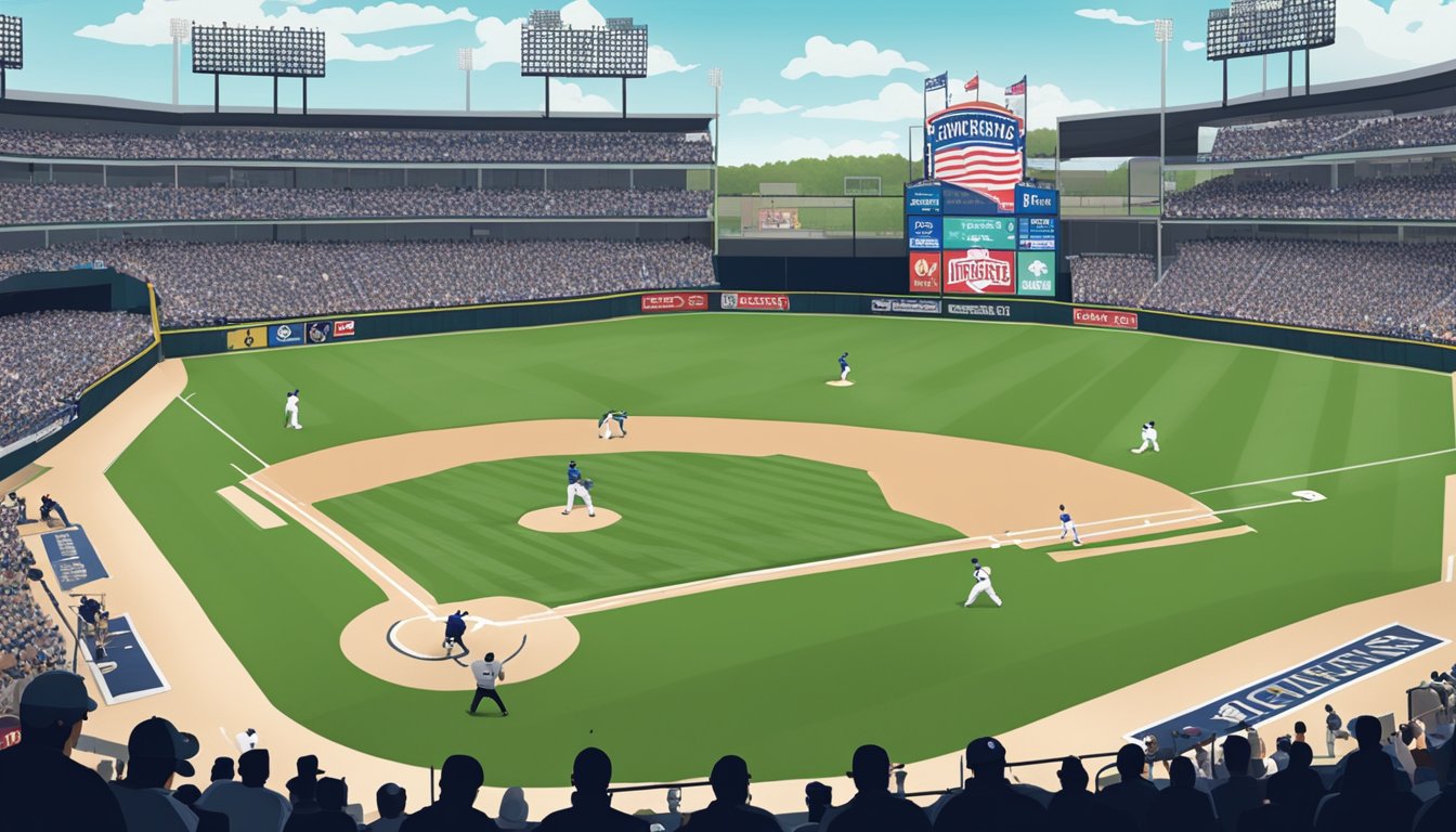 A baseball game in Ohio, with players on the field and fans in the stands, as the game is being processed for MLB The Show 24