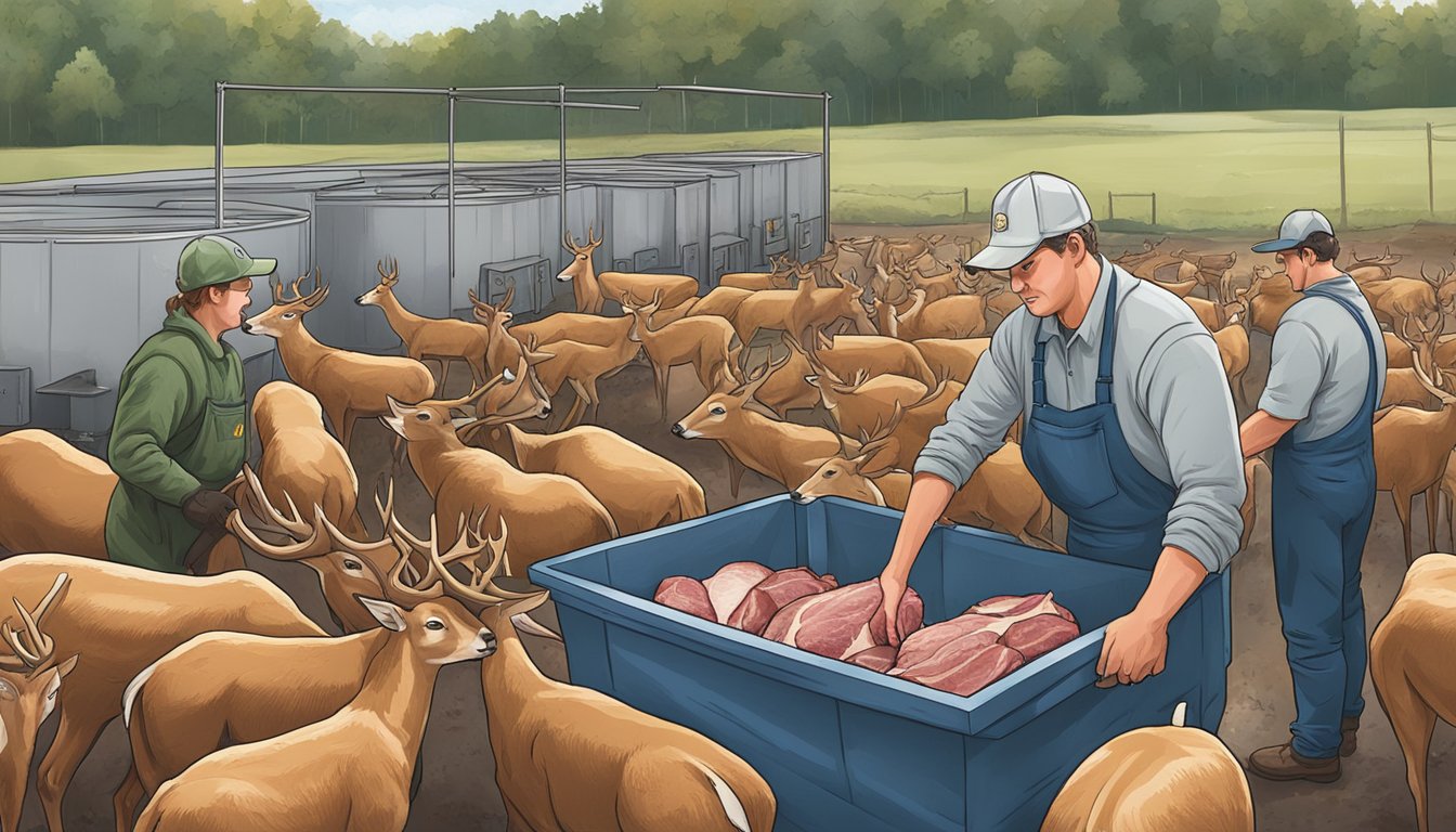 A hunter drops off freshly harvested deer at a local game processing facility in Ohio. Workers butcher and package the meat for customers