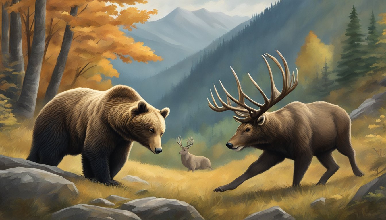 A bear and deer compete for best game in the mountainous wilderness of West Virginia