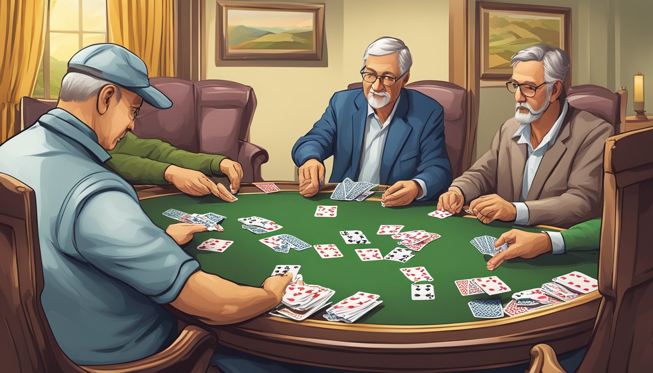 A group of cards being shuffled and dealt for a game of Texas Rummy