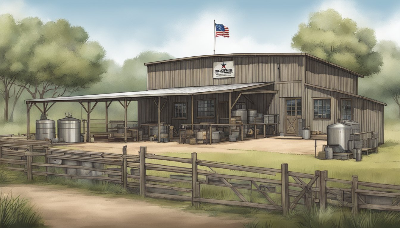 A rustic Texas game processing facility with Lone Star Adventures branding