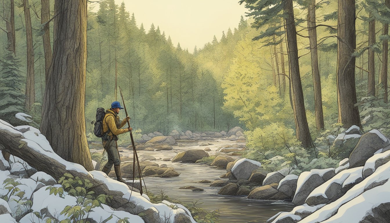 A hunter processes game in a West Virginia forest clearing