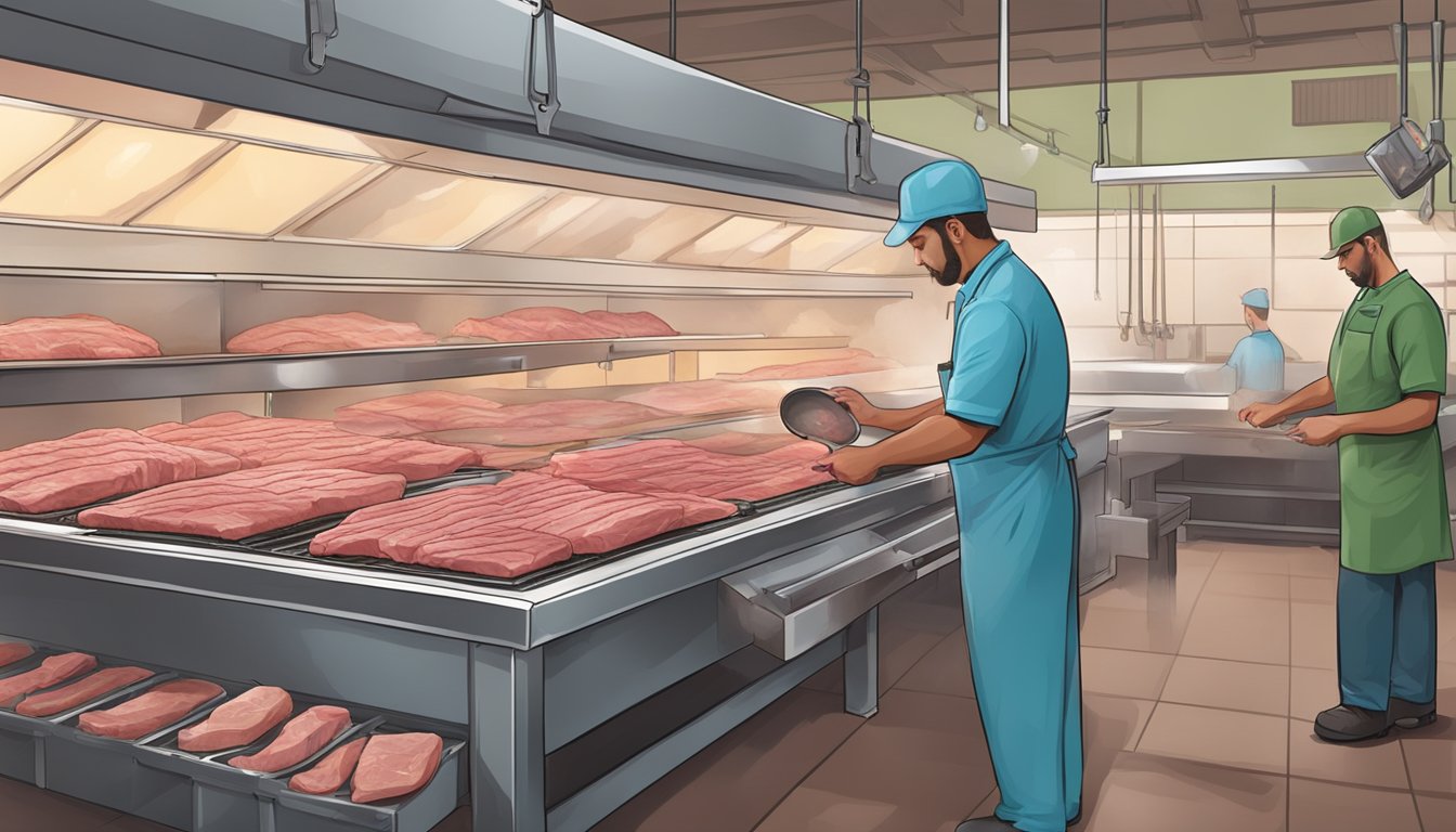 A butcher processing game meat in accordance with West Virginia state regulations and compliance