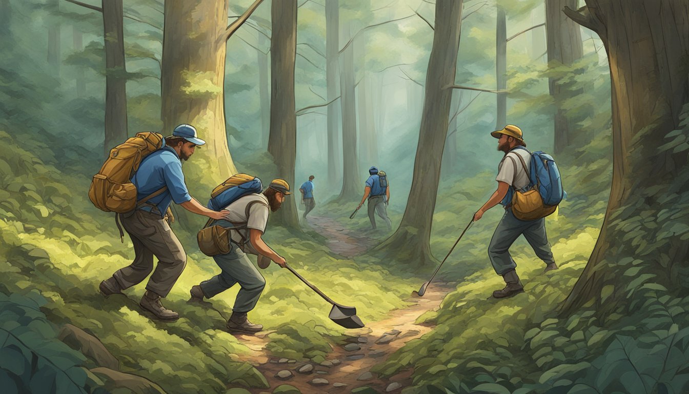 Players searching forest for hidden treasures in Appalachian mountains of Virginia